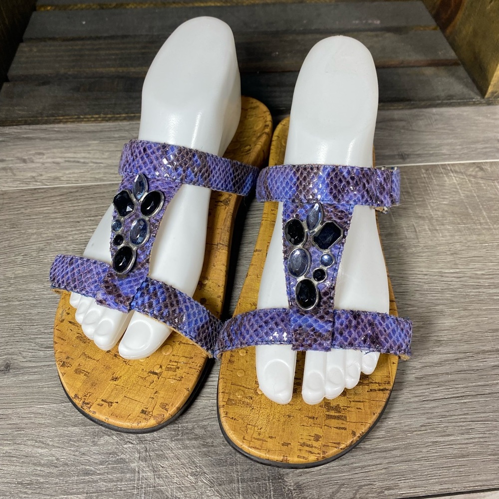 Vionic Viviana Blue Snake Embellished Slide Sandal
